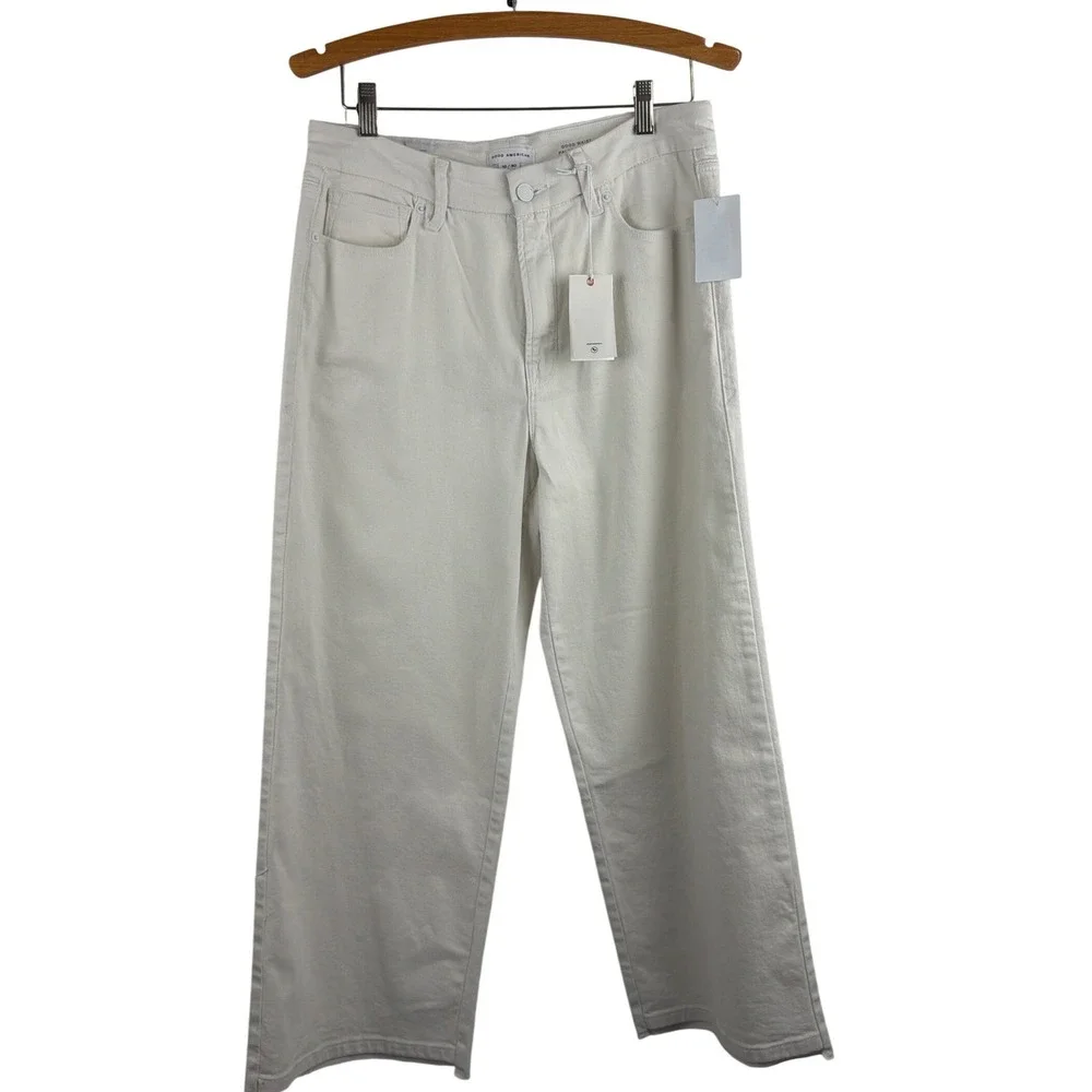 Good American  Palazzo Crop White High Rise Wide Leg Jeans 10 GWPC046PT - Picture 4 of 16